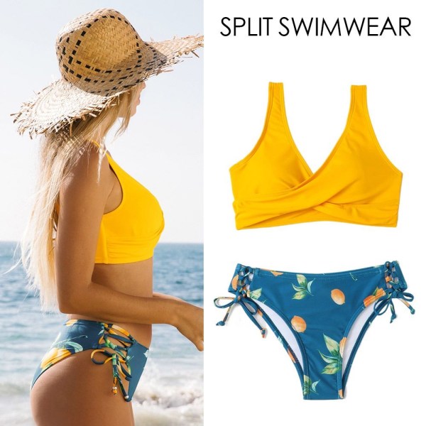 Split Badetøj Badedragt GUL L yellow L