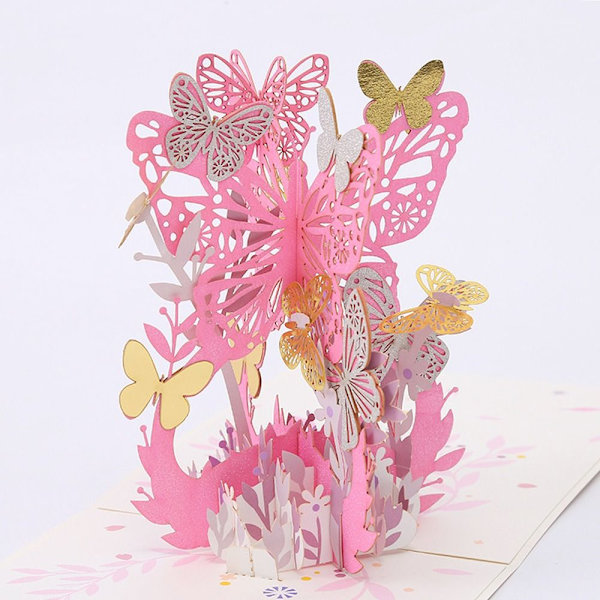 3D Pop-up bukett papper blommor ROSA ROSA Pink