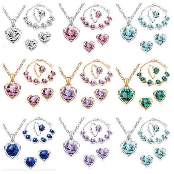 Crystal Heart Halsband Örhängen SILVER&LJUSBLÅ Silver&Light blue