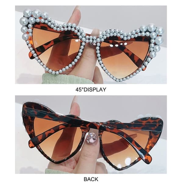 Imitation Pearl Frame Solglasögon Cat Eye Eyewear LEOPARD LEOPARD Leopard