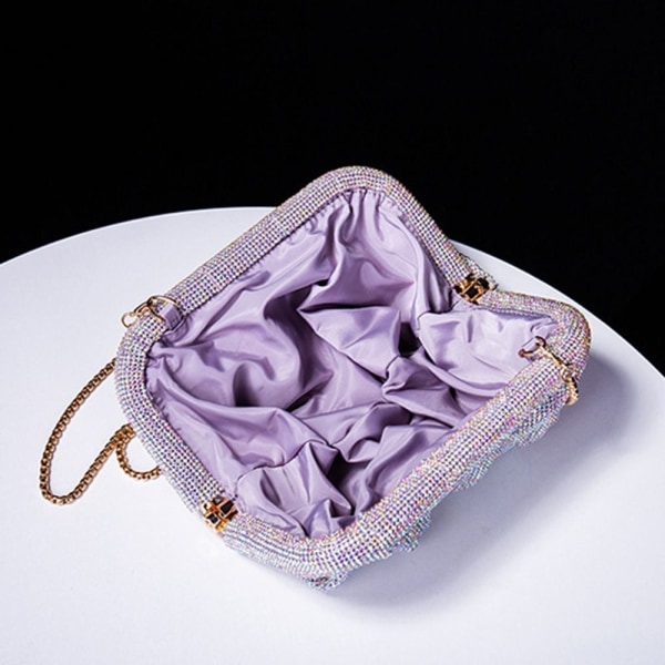 Shiny Rhinestones Handle Bag Evening Clutch Bag LILA purple