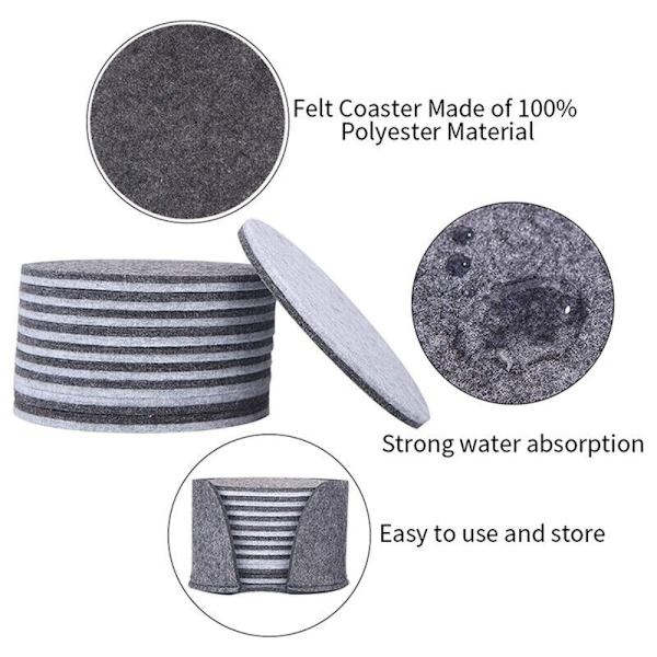 20 stk Runde Filtdrikkeunderlag Kopper Mugs Matter Varmeisolering Deep Gray