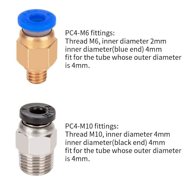 20 stk PC4-M10 pneumatisk fitting PC4-M6 hann rett PTFE-rør
