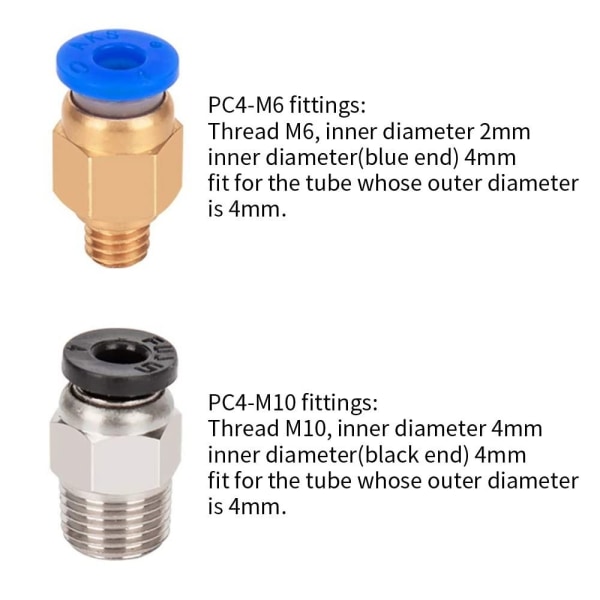 20st PC4-M10 pneumatisk passning PC4-M6 hane rakt PTFE-rör