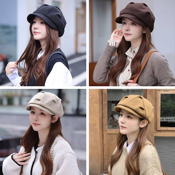 Retro Visir Hat Octagonal Beret KAFFE coffee