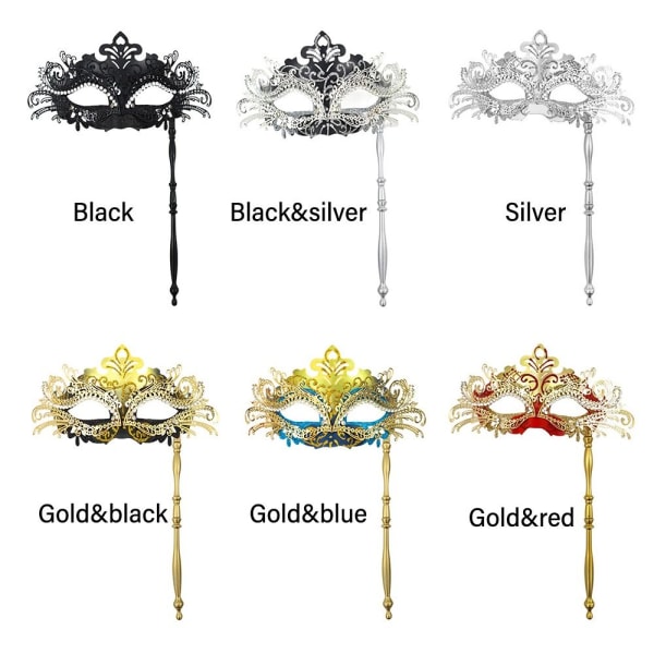 Maskerademaske med holdepinne GULL&SORT GULL&SORT