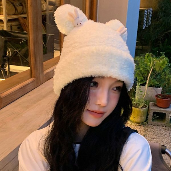 Faux Fur Beanies Hattu Neulottu Cap BEIGE beige