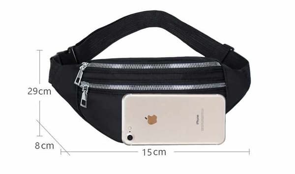 Waist Bag Nylon - 2 Compartments Black