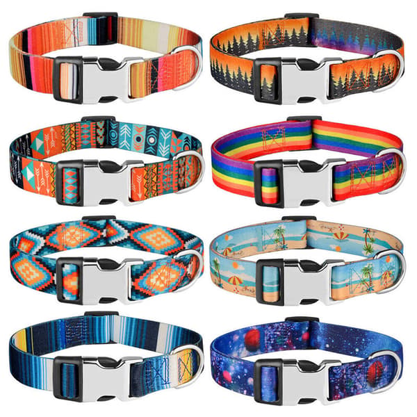Justerbart hundhalsband i nylon för små, medelstora, stora och XL hundar med spänne Diamond Pattern M