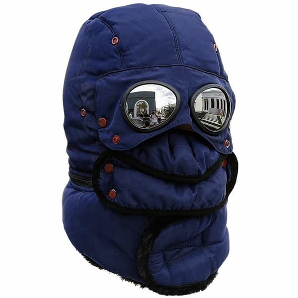 Vinter Termisk Trapper Hatt med Glasögon Vinter Cykling Vindtät Skidmask Mössa Black