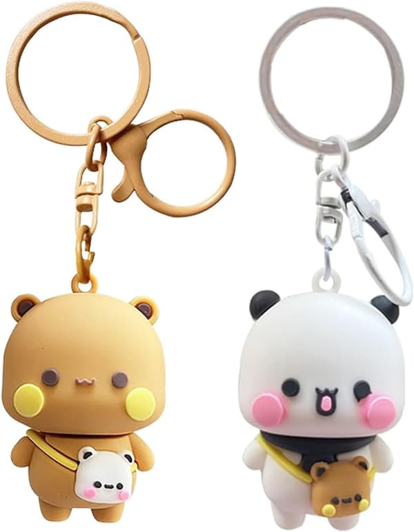 2 st Kawaii Tecknade Nyckelringar Söta Panda & Björn Berlocker för Nycklar Väskor Presenter