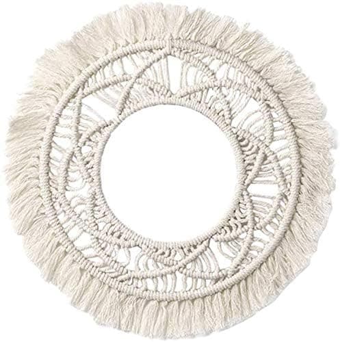 Boho väggdekoration, rund macramé väggdekoration, bohemisk väggbonad för vardagsrum (beige)