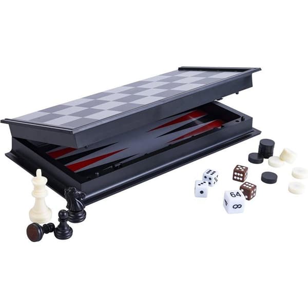 Resespel - Engelhart - Backgammon/Schack - 24 cm - Svart/Vit - Magnetisk