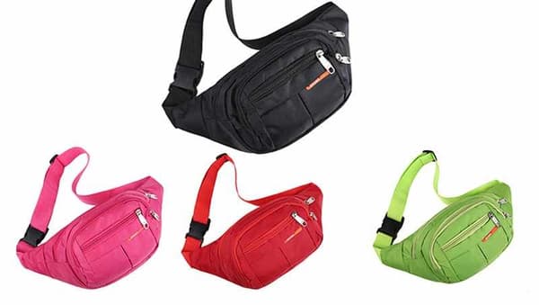 Waist Bag - 3 Compartments Canvas Fabric Three Colors Pink Rosa