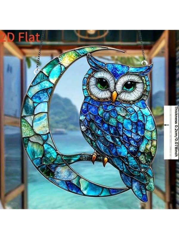 2D Platt Månuggla Ljusfångare, 8 Multicolor Blue Owl