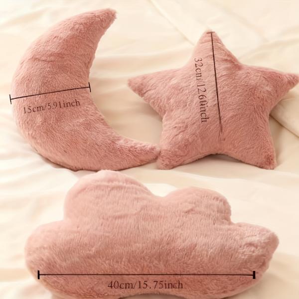 3 st Månar, Stjärnor, Moln Polygonformade Kuddar | Klassisk Stil, Polyester, Dragkedja, Maskintvättbar för Vardagsrumssoffa, Sovrum Pink  3pcs Default