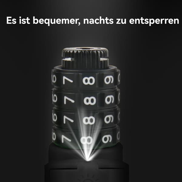 Bike Lock, Black Cable Lock, with LED Night Light, 4-Digit Numeric Lock, 2 Keys, Approx.