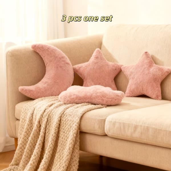 3 st Månar, Stjärnor, Moln Polygonformade Kuddar | Klassisk Stil, Polyester, Dragkedja, Maskintvättbar för Vardagsrumssoffa, Sovrum Pink  3pcs Default