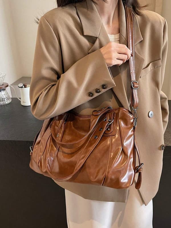 Retro Minimalistisk Stor Kapacitet Mode Student/Arbete Pendlarväska Coffee Brown_2