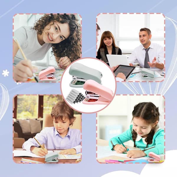 Compact Stapler Set with 2-Pack Staples & Staple Remover, 25 Sheet Capacity Includes Staples, for Use in Office School Home, Pink & Green