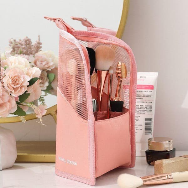 Chic Makeup Bag: Holds Everything, Stands Up, Waterproof Pink
