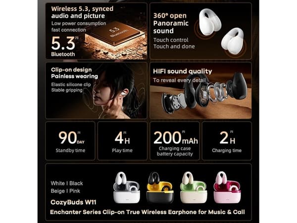 Benledningshörlurar Bluetooth Beige