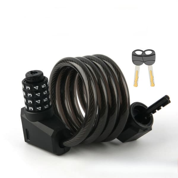 Bike Lock, Black Cable Lock, with LED Night Light, 4-Digit Numeric Lock, 2 Keys, Approx.