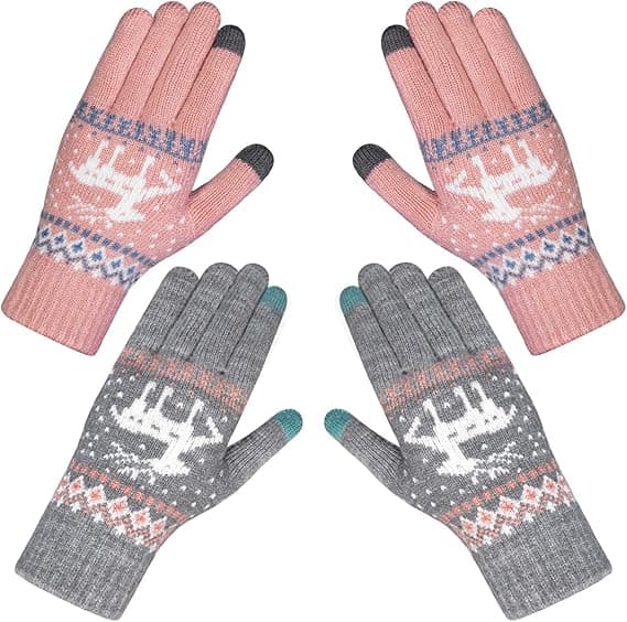 1 Par Dam Vinter Touch Screen Handskar Varma Stickade Termiska Handskar Tjockt Plyschfoder Handledshandskar Pekskärm, grå/rosa