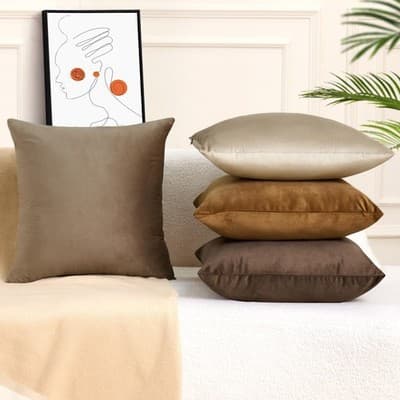 Set med 4 dekorativa kuddfodral för soffa, 45 x 45 cm, beige