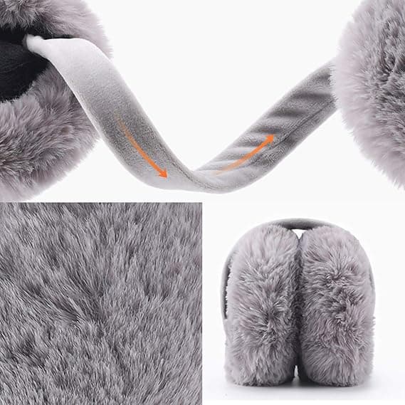 Foldable Plush Leather Earmuffs Pink for Winter