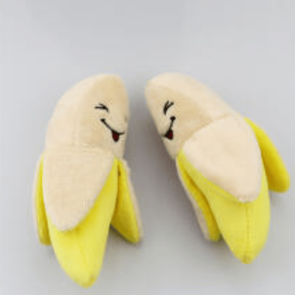 Bananformade hundleksaker, 2-pack pipande plyschleksaker, roliga husdjurstillbehör.