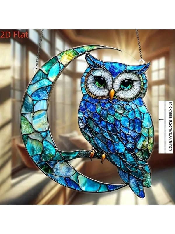 2D Platt Månuggla Ljusfångare, 8 Multicolor Blue Owl
