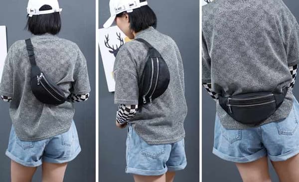 Waist Bag Nylon - 2 Compartments Black