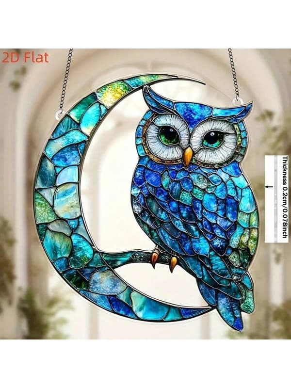 2D Platt Månuggla Ljusfångare, 8 Multicolor Blue Owl