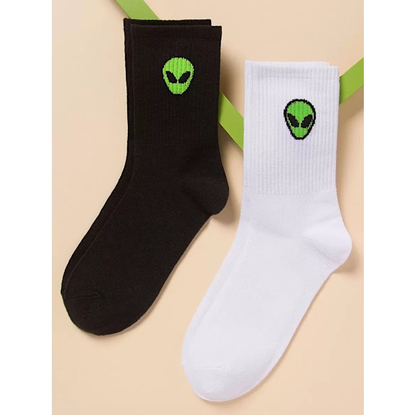 10 par Herr Alien Mönstrade Strumpor Black and White one-size