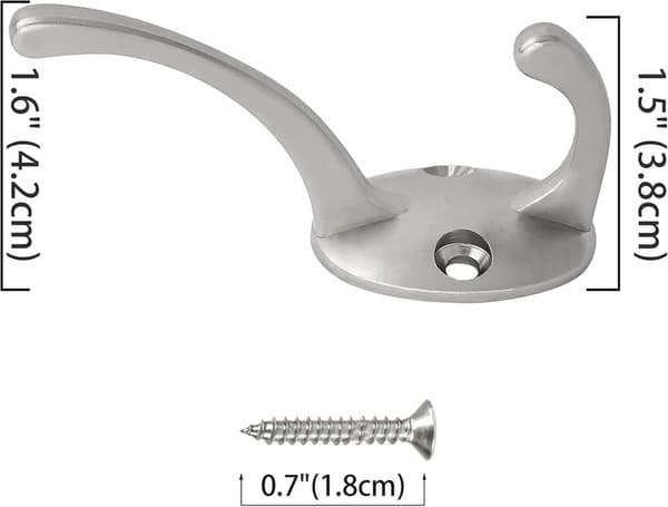 12-pack Silver Klädkrokar Väggmonterade, Dubbla Klädkrokar med Skruvar