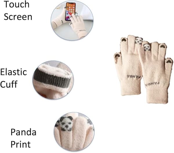 Varma och mysiga fleecevinterhandskar för kvinnor - Panda