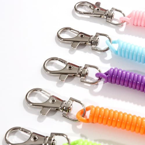 Infällbar nyckelring spiral clip-on ring stretchig elastisk spiralfjäder nyckelkedja 6pcs