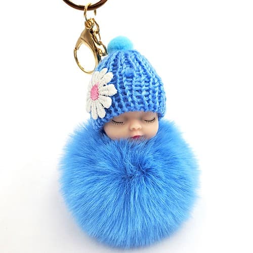 Sovande Baby Nyckelring Söt Fluffig Plyschdocka Nyckelring Kvinnor Väskor Nyckelring Berlocker Gray