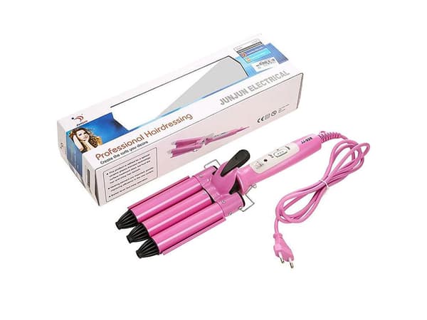 Locktång med tre stavar - Vit / Rosa Rosa