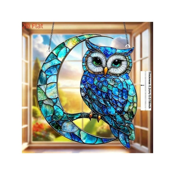 2D Platt Månuggla Ljusfångare, 8 Multicolor Blue Owl