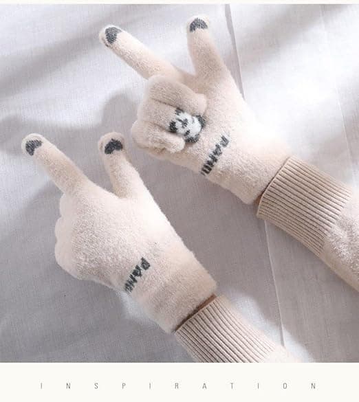 Varma och mysiga fleecevinterhandskar för kvinnor - Panda