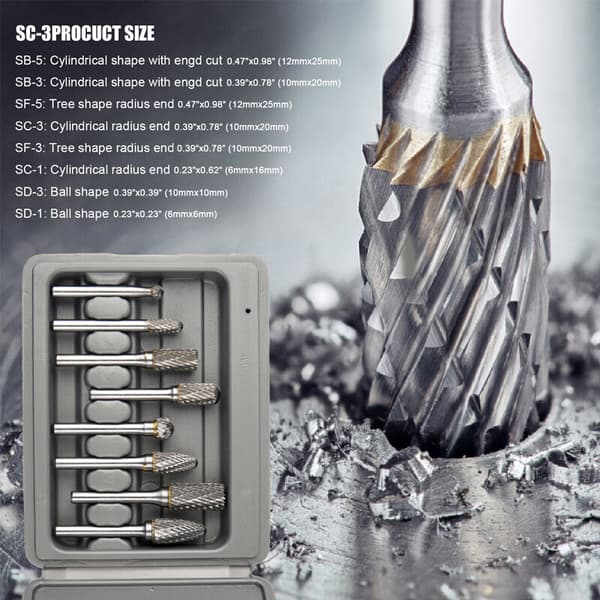 8x Dubbelskurna Tungsten Carbide Frässtift Roterande Frässtift Set 1/4