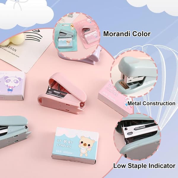 Compact Stapler Set with 2-Pack Staples & Staple Remover, 25 Sheet Capacity Includes Staples, for Use in Office School Home, Pink & Green