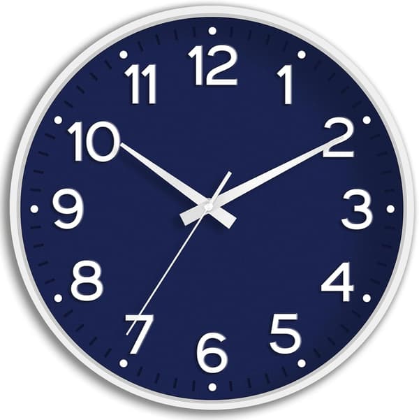 8 tums tyst väggklocka, batteridriven modern analog marinblå