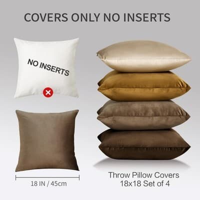 Set med 4 dekorativa kuddfodral för soffa, 45 x 45 cm, beige