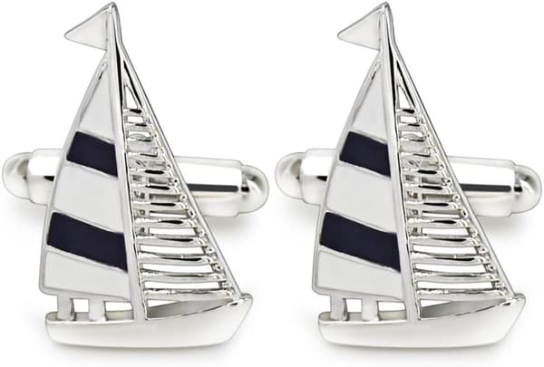 Marinblå segelbåtsmanschettknappar Klassiska mode Manschettknappar med ränder Blå och silver