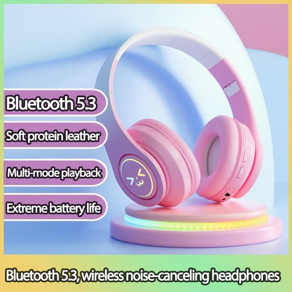 Hörlurar, brusreducerande hörlurar, lång standbytid, lång batteritid, högkvalitativ gradientdesign Gradient pink