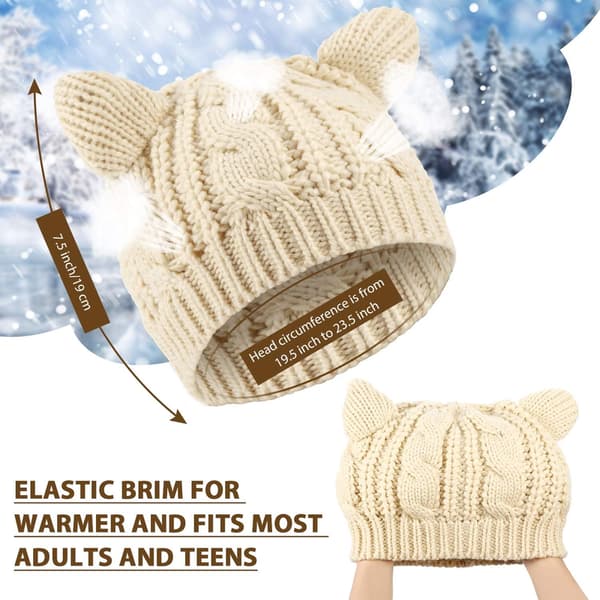 Mössa med kattöron Dam Söt Stickad Vinter Kabel Stretch Varm Kostymmössa