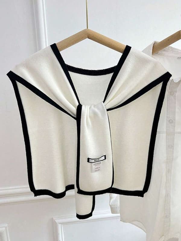1 st Stickad poncho för kvinnor, Patchwork V-ringad knytsjal, Modehalsduk för utomhusbruk White